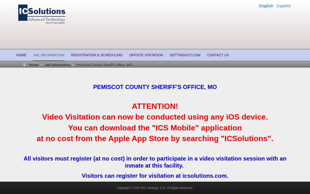 Pemiscot County 24-hour release check showing visitation-only app