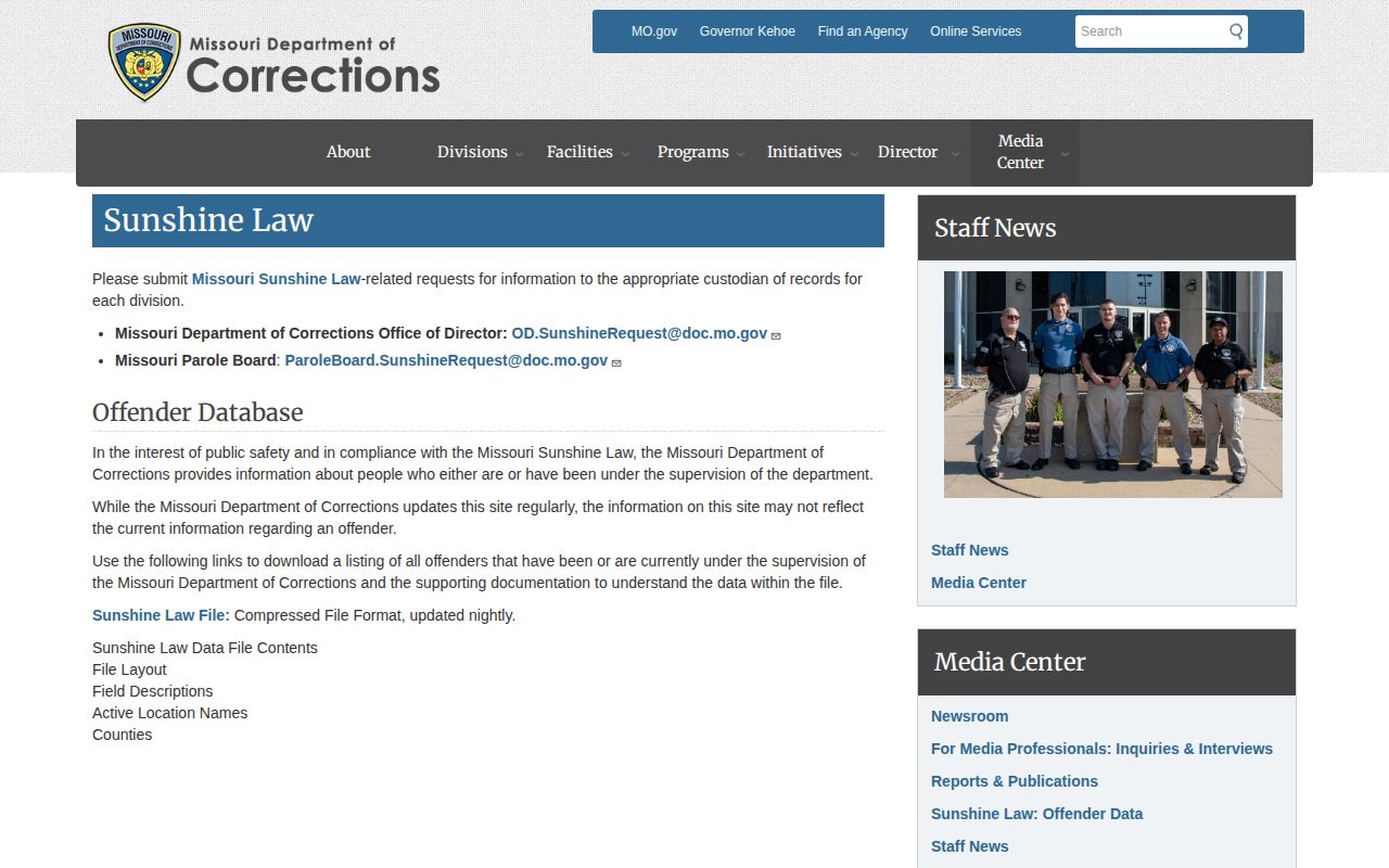 Missouri Department of Corrections Pemiscot County release record source