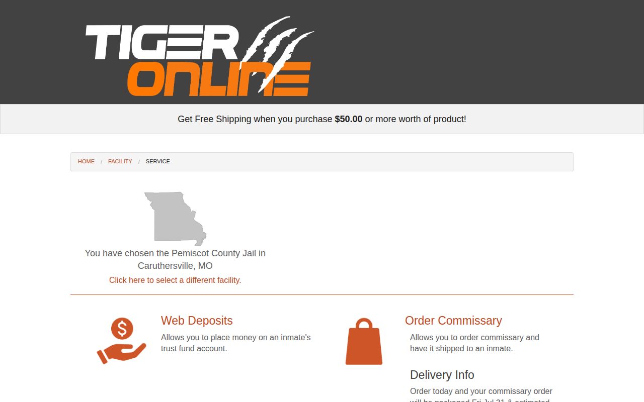 Pemiscot County Jail vendor page and released inmate record limits