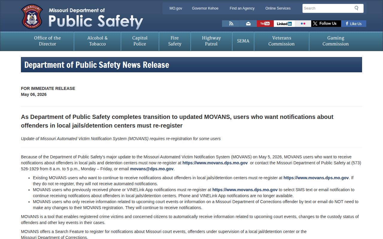 Pemiscot County MOVANS transition for inmate release checks